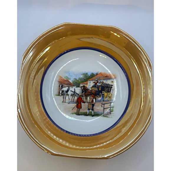 Celebrity Ace Other - Vintage Celebrate Germany Porcelain Coaching Scene Lustreware Serving Bowl 9"